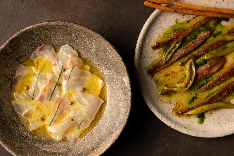Suze Wine Bar Anchovies and Raw Snapper